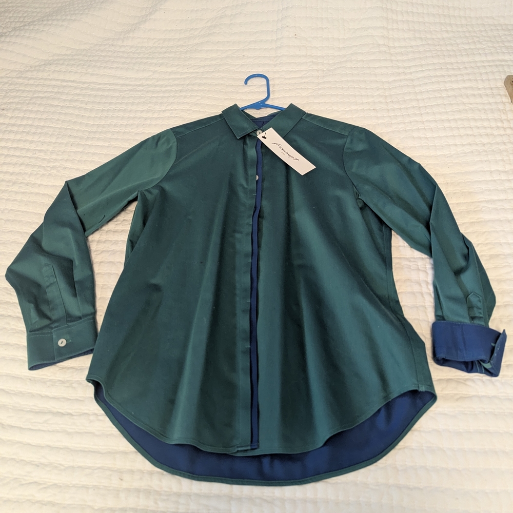 Foxcroft Women's Green and Royal Blue Button Up Shirt